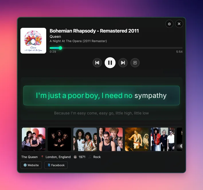 LyricGlow compact mode, a small floating lyrics widget